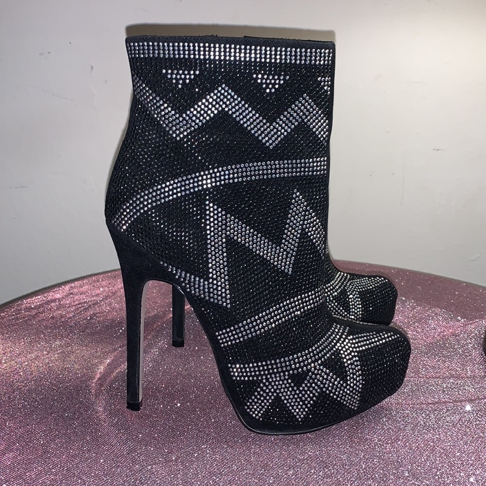 Aldo Silver & Black Studded‎ Suede High Heel Boots